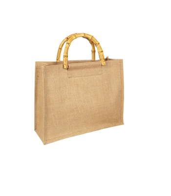 Borsa in Juta con Manici in Bamboo Midi
